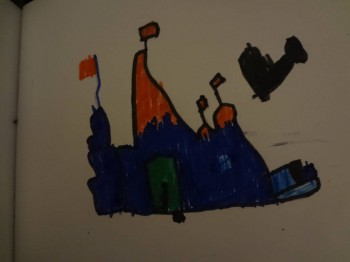 Стояла крепость и вдруг в небе появилось черное кресло, оно летело на замок и хотело его разрушить... Позже появилась принцесса, потом - дракон, в конечном счете на пару они спасли замок )))