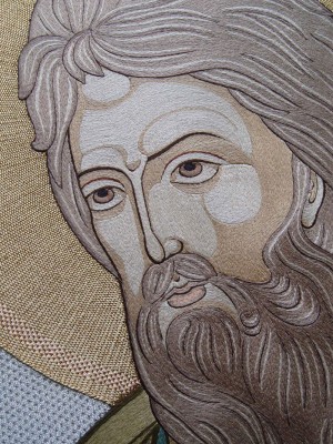 Андрей Первозванный (фрагмент)<br />лицевое шитьё (техника "в раскол")<br />Работа Дины Владимировны