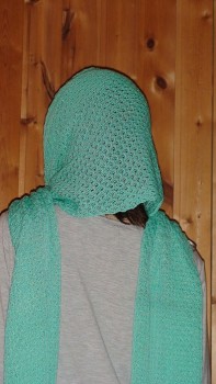 Покрупнее. Палантин настолько широкий, что закрывает голову капюшоном.