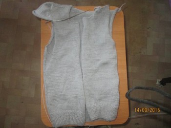 довязала первую полочку и связала вторую .начала рукав